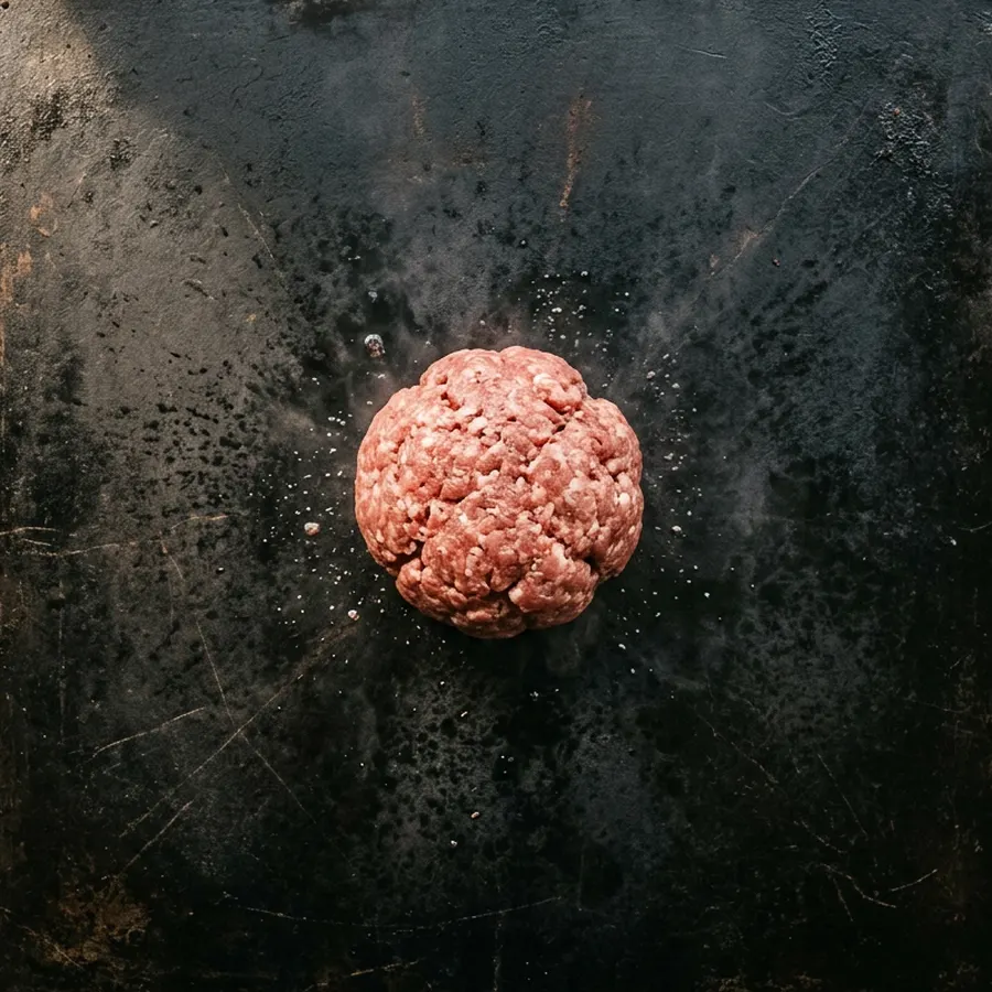 Photo d’illustration : une boule de viande hachée sur une plaque noire
